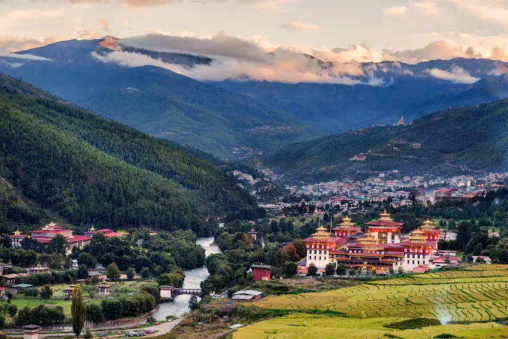Thimphu Valley and Tashichho Dzong in Bhutan